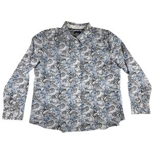 Basic Editions‎ Shirt Women's XXL Western Paisley Button Down Blue White
